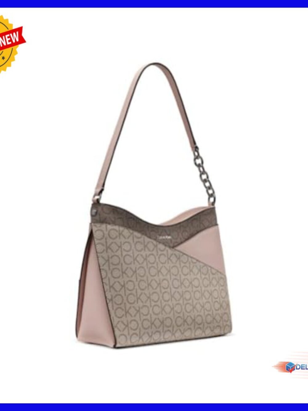 Vegan Leather Hobo Bag with Chain Strap, Zipper Closure, Interior Pockets - Picture 4 of 5
